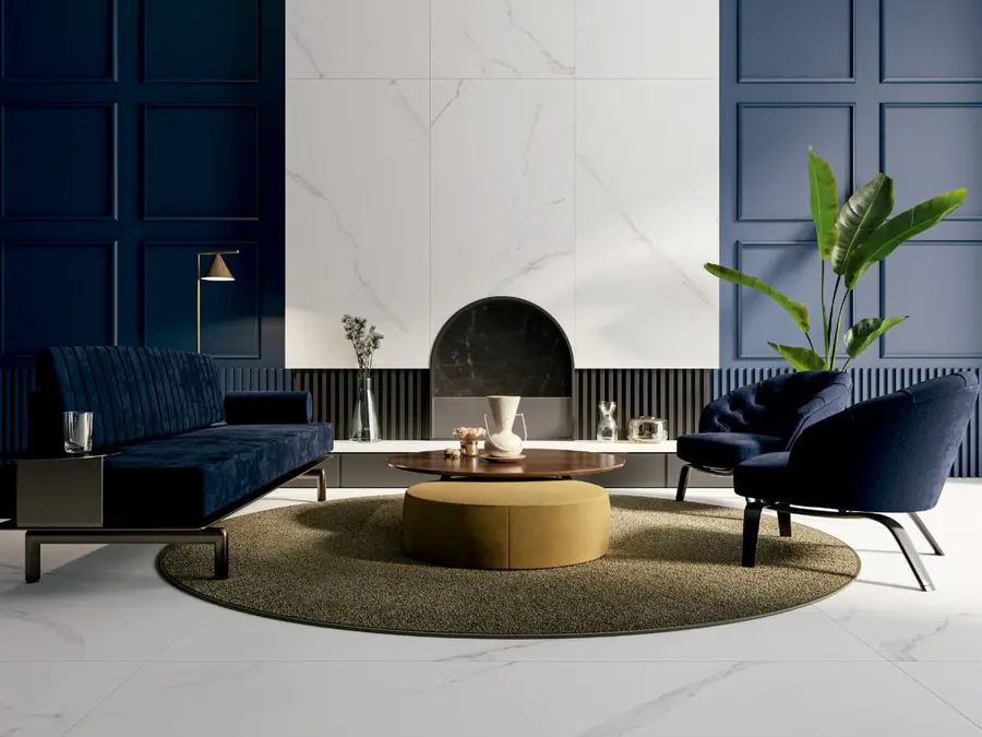 Living com piso de grande formato